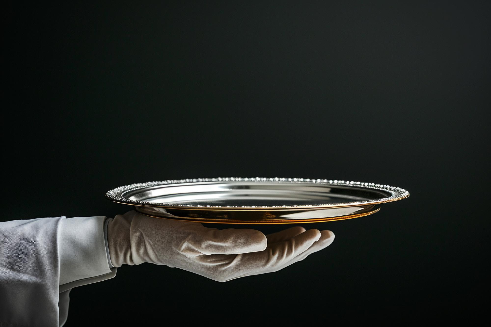 Chef plating a futuristic dish on a metallic counter